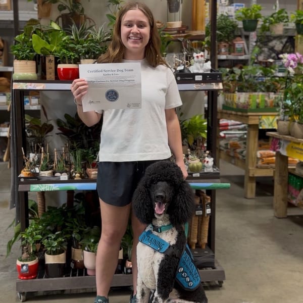 Leo with their service dog Dog name