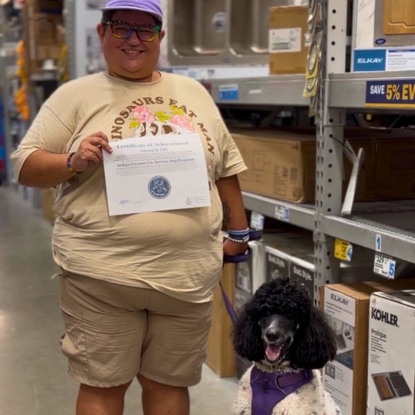 Tilly with their service dog Dog name